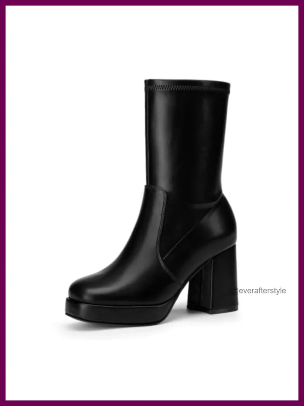 Stretch Mid Calf Platform Chunky Heel Boots Women's Square Toe Zip